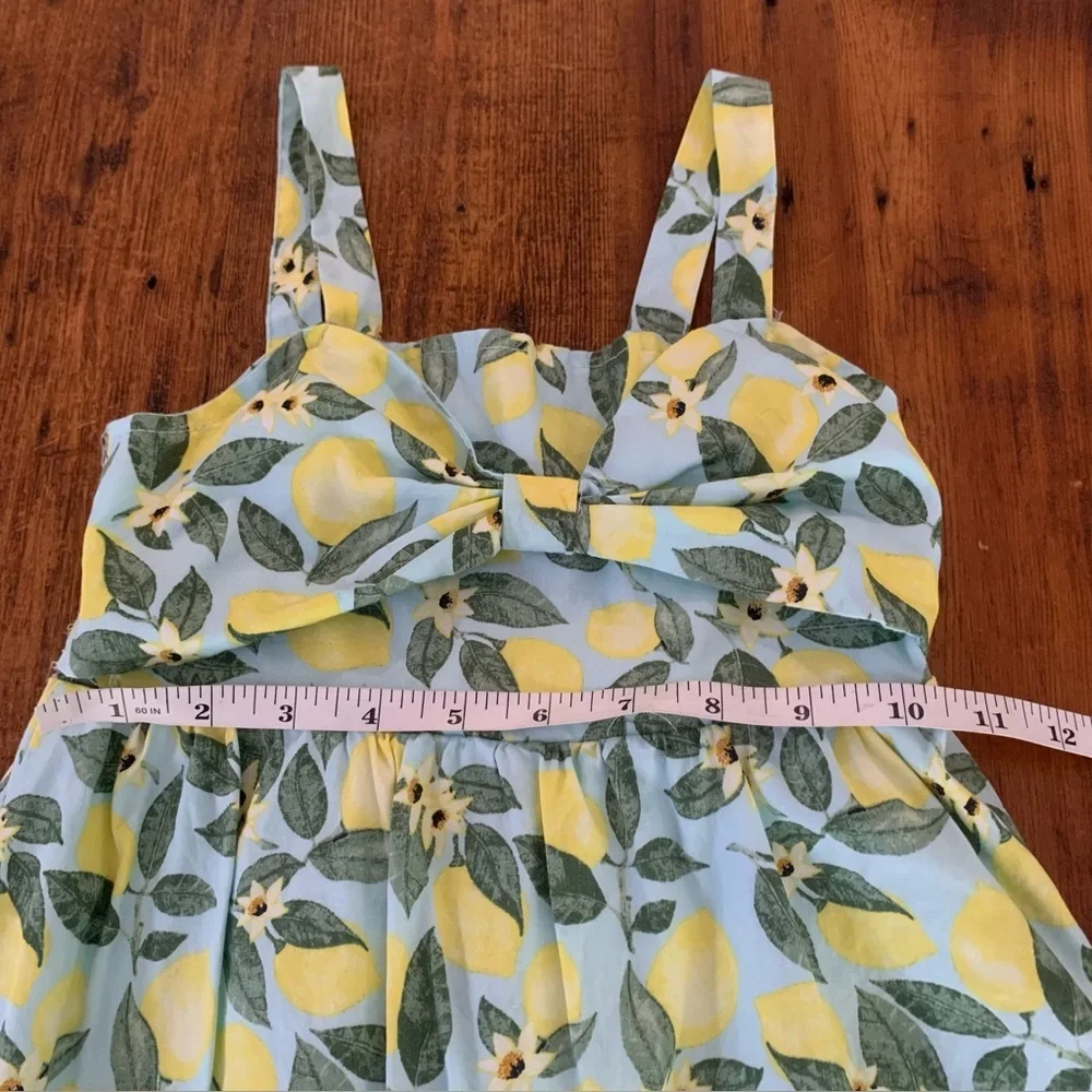 btween Girls Lemon Print Bow Bodice Smocked Back Cotton Babydoll Dress Sz 6